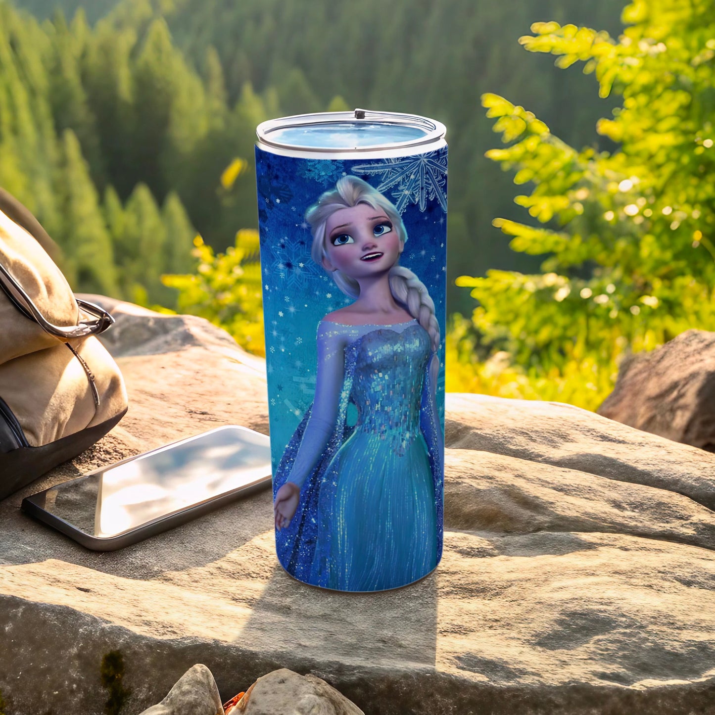 Vibrant Elsa Themed Tumbler for Outdoor Adventures