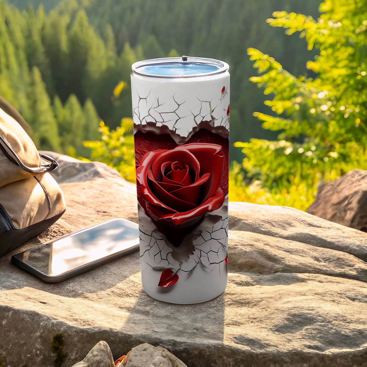 Cracked Design Stunning Red Rose Printed Tumbler