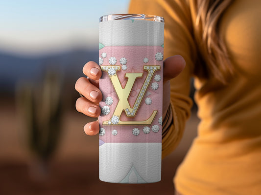 Elegant Pink and Gold Insulated Beverage Tumbler