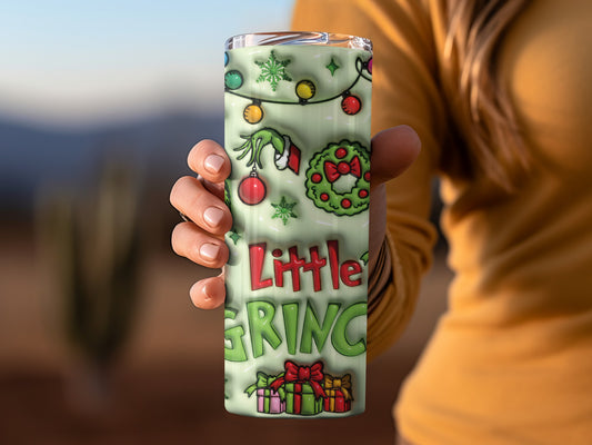 Little Grinch Christmas Themed Holiday Tumbler Cup