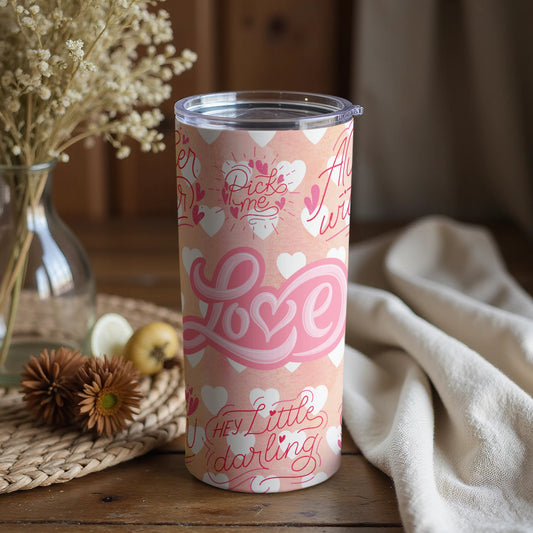 Pink Love Inspirational Message Drinkware with Lid