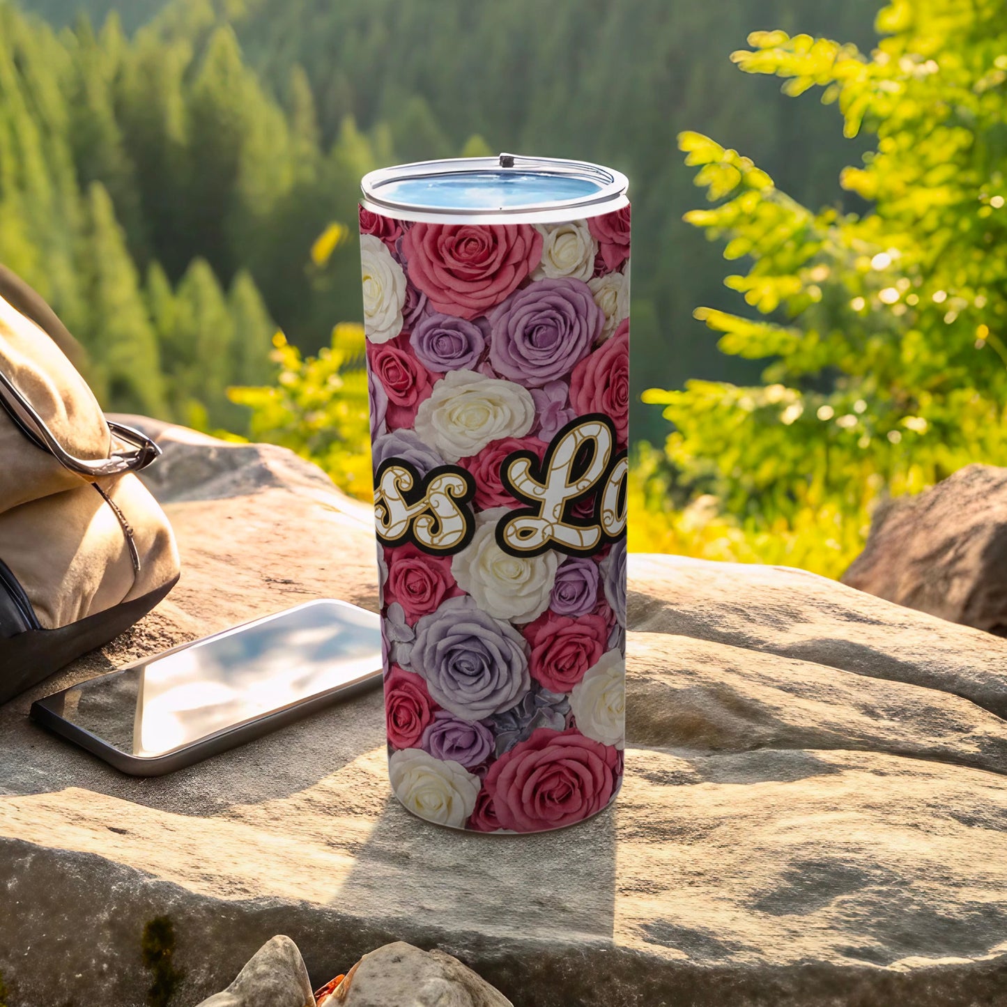 Floral Design Tumbler with Motivational Quote