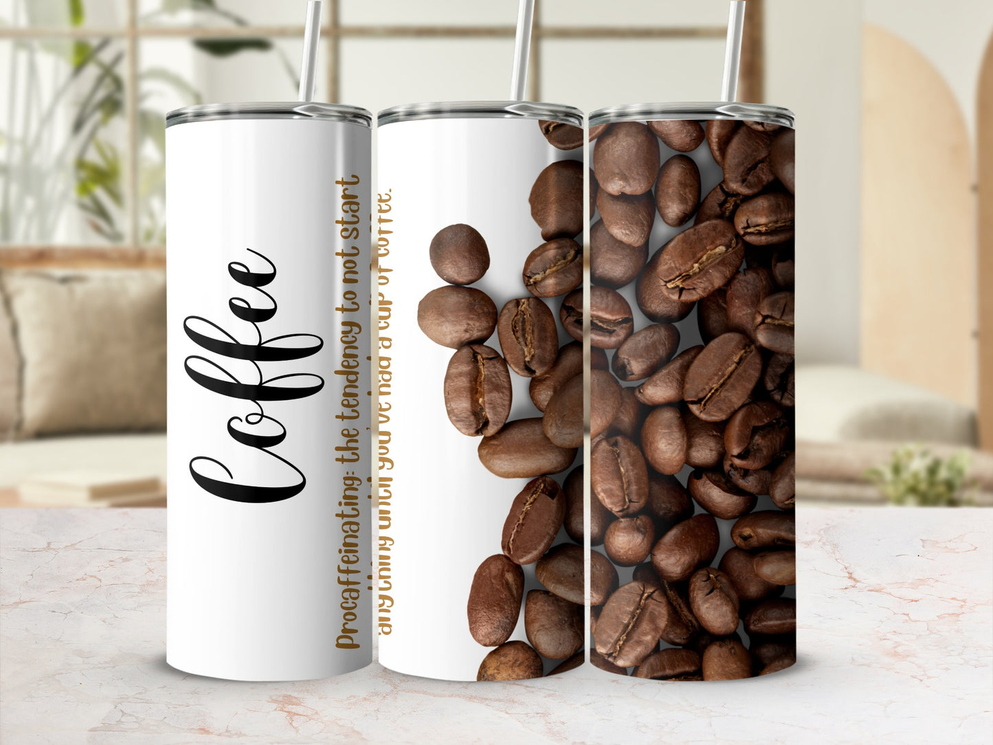 Coffee Bean Decorated Stainless Steel Tumbler Cup