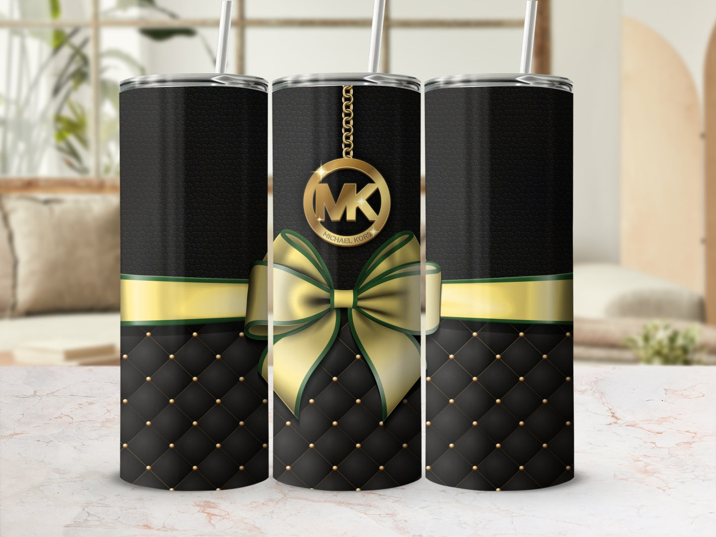 Luxurious Black and Gold Tumbler with Bow Design