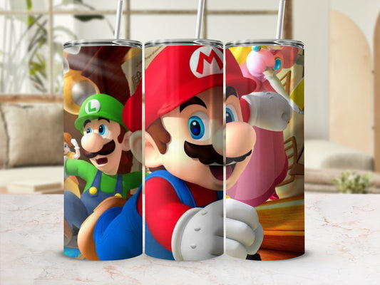 Colorful Mario and Luigi Themed Tumbler