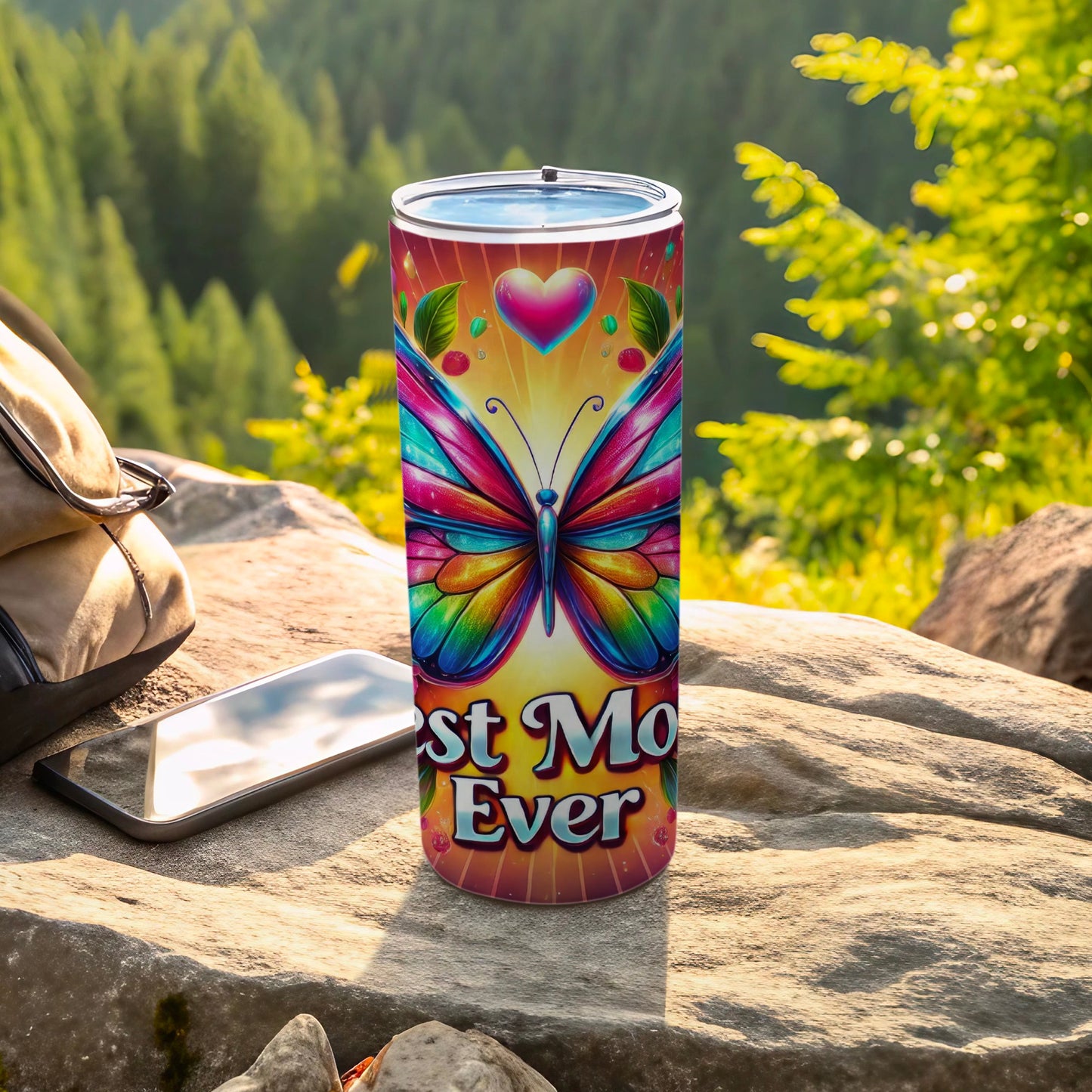 Colorful Butterfly Heart Best Mom Ever Tumbler