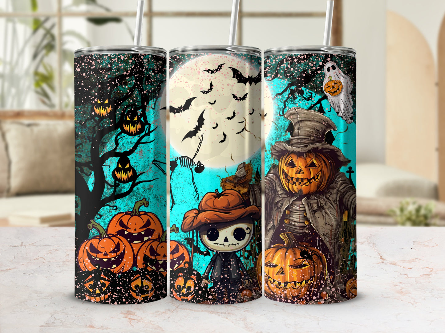 Halloween Pumpkin and Ghost Themed Tumbler Set