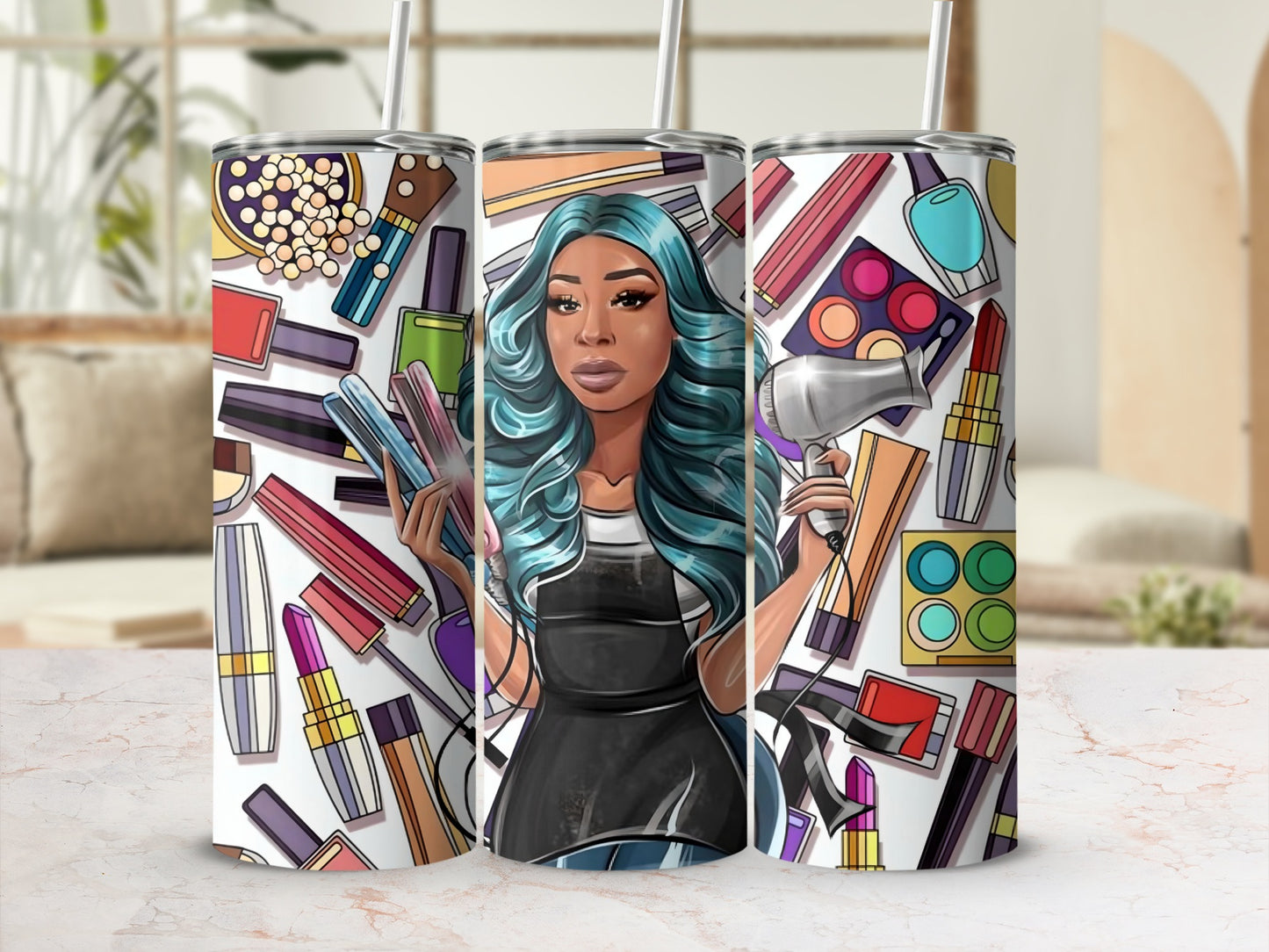 Vibrant Makeup Theme Tall Tumbler With Straw
