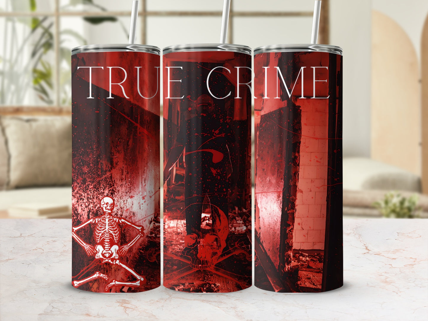 True Crime Red and Black Skeleton Insulated Tumbler