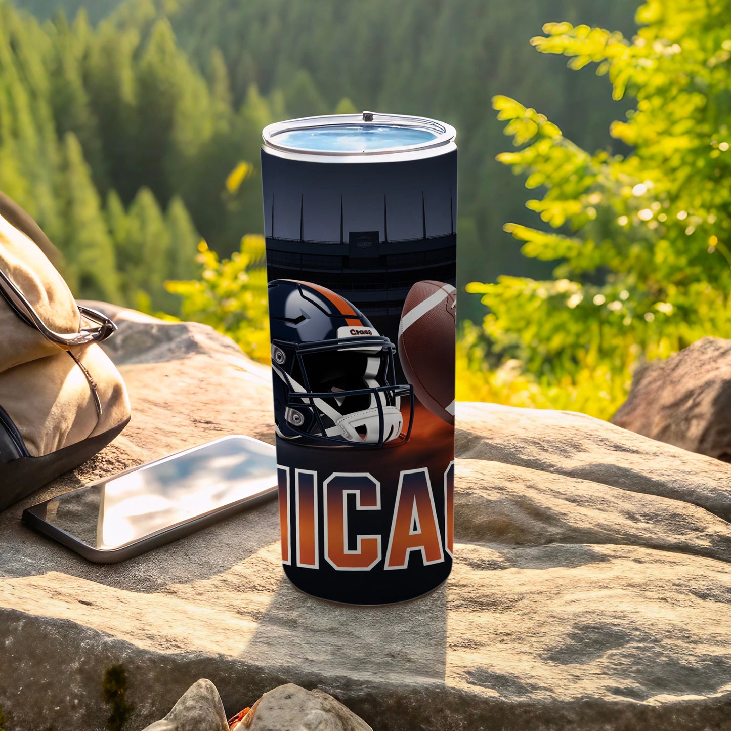 Chicago Bears football helmet and ball design on a tumbler.