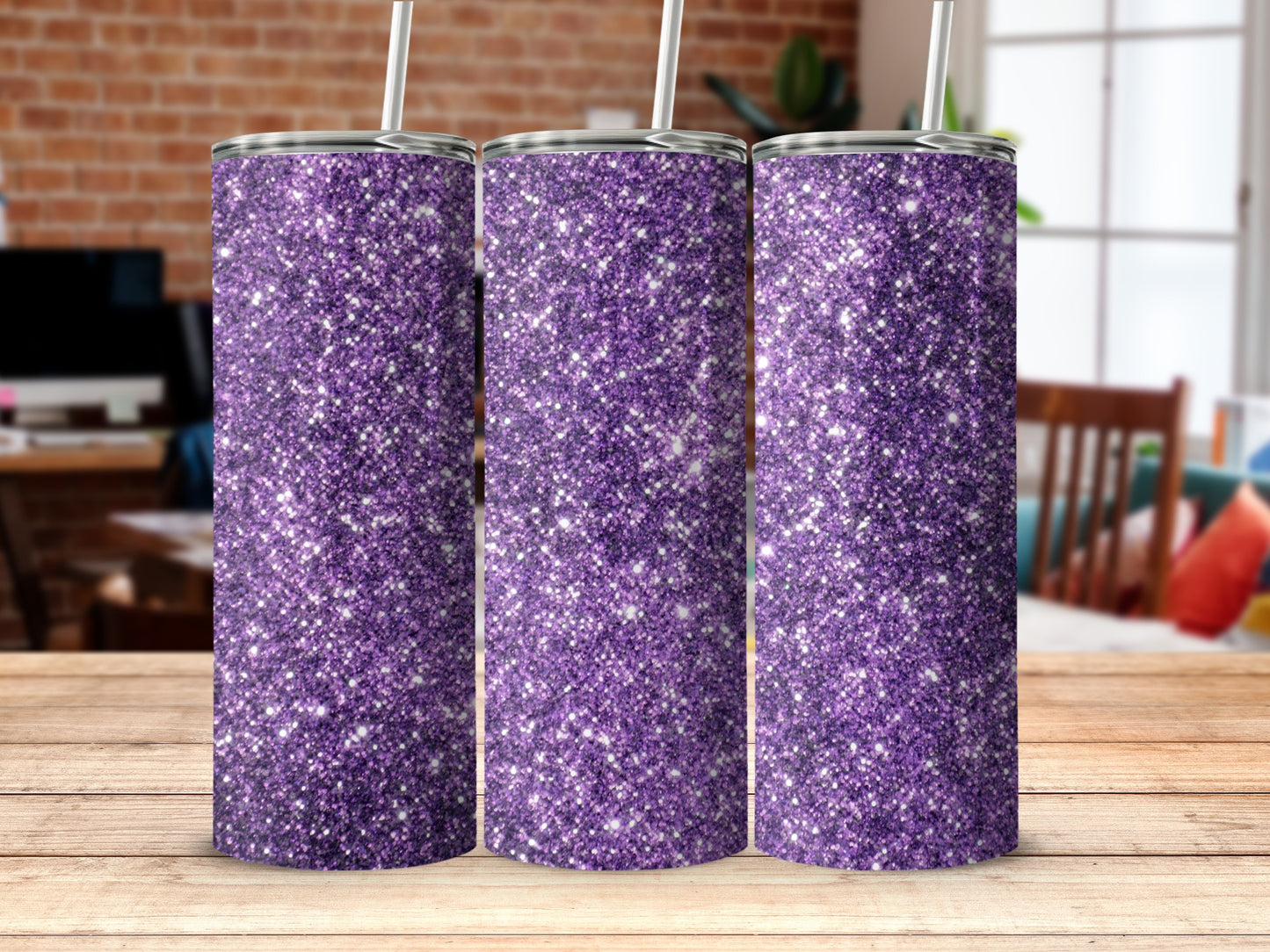 Sparkling Purple Glitter Tumblers Set of Three