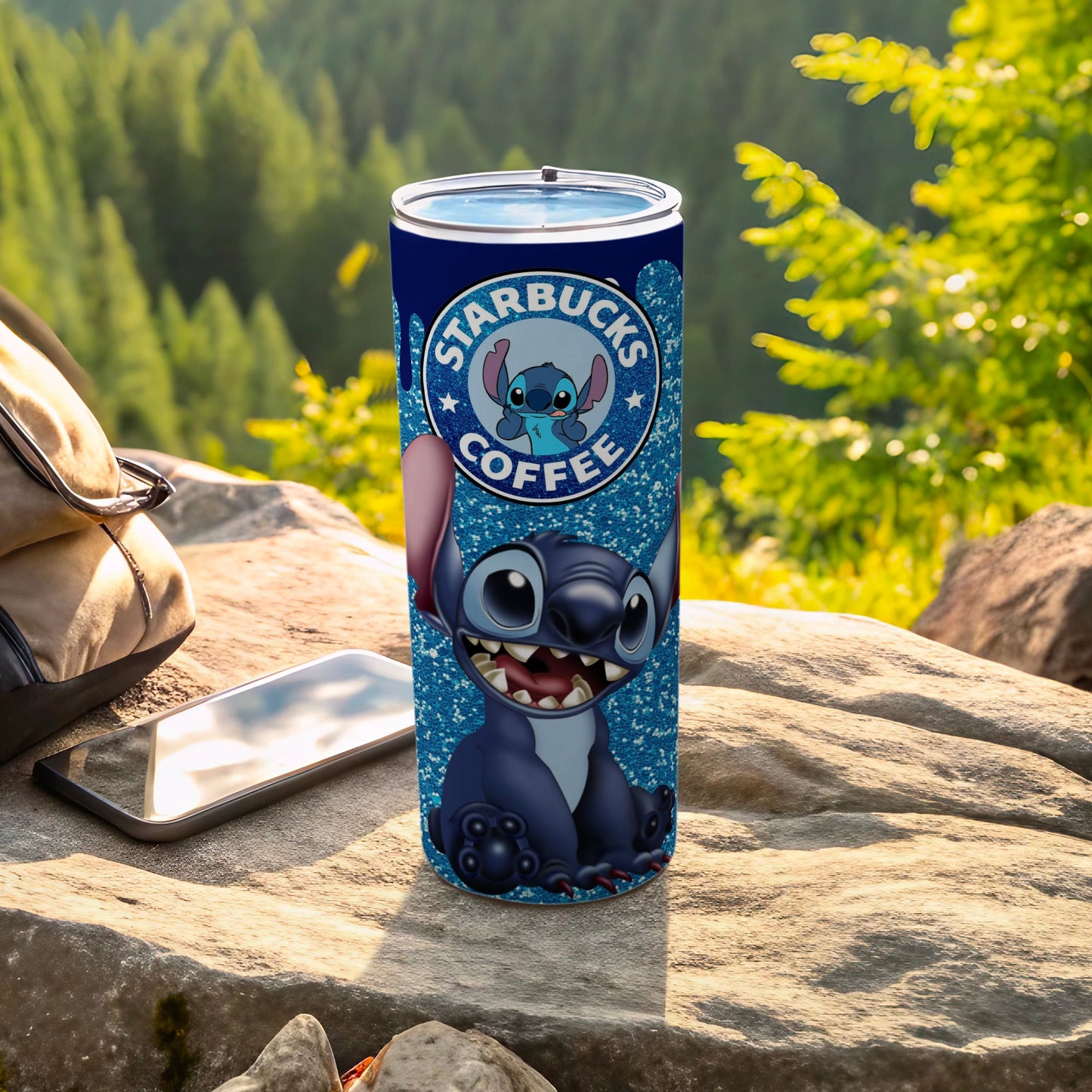 Starbucks Coffee Stitch Tumbler with Blue Sparkle Design