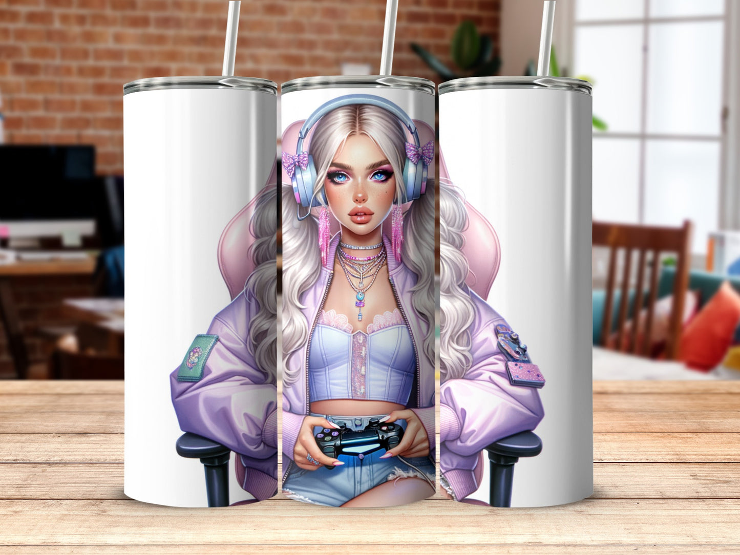 Gamer Girl Sublimation Tumbler Cup with Straw