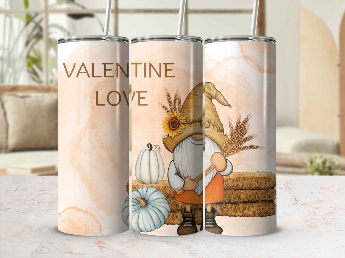 Fall-Themed Gnome with Sunflower Accent Tumbler