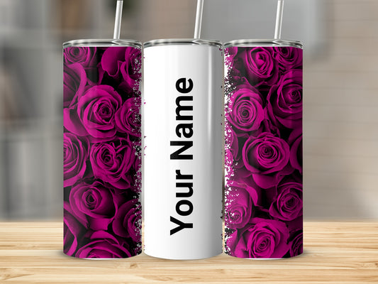 Personalized Pink Rose Tumbler with Custom Name Design