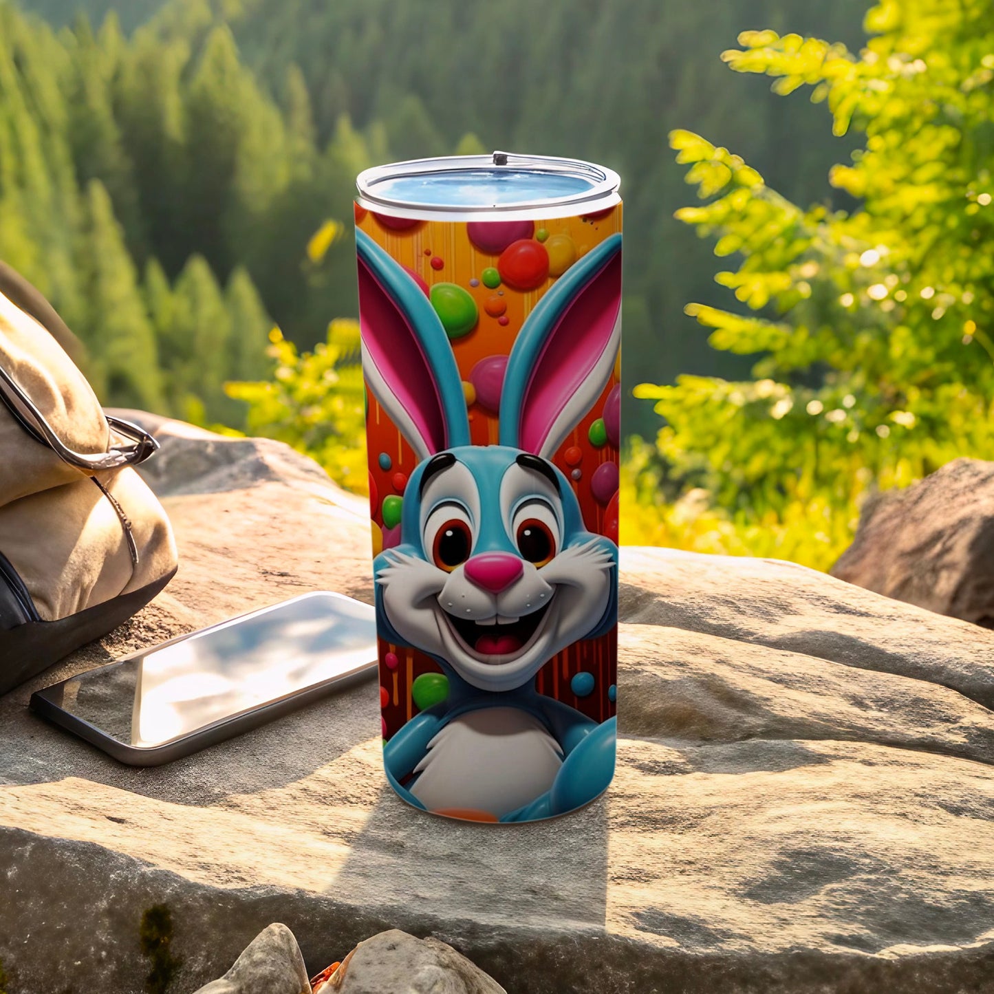 Colorful Smiling Bunny with Candy Design Tumbler