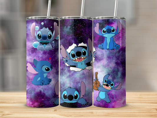 Adorable Alien Character Designs on Galaxy Background Tumbler
