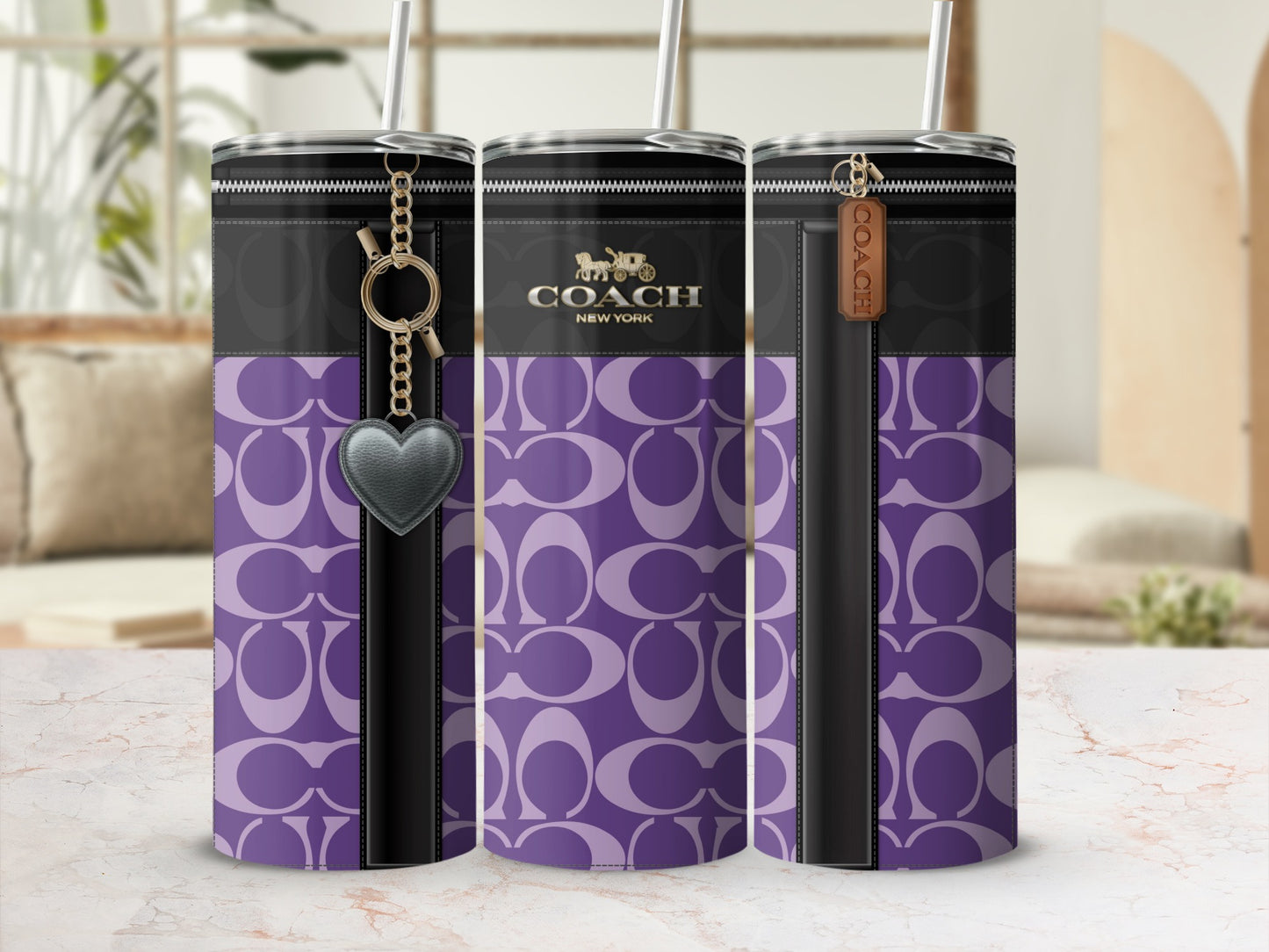 Stylish Purple Steel Tumbler with Heart Charm
