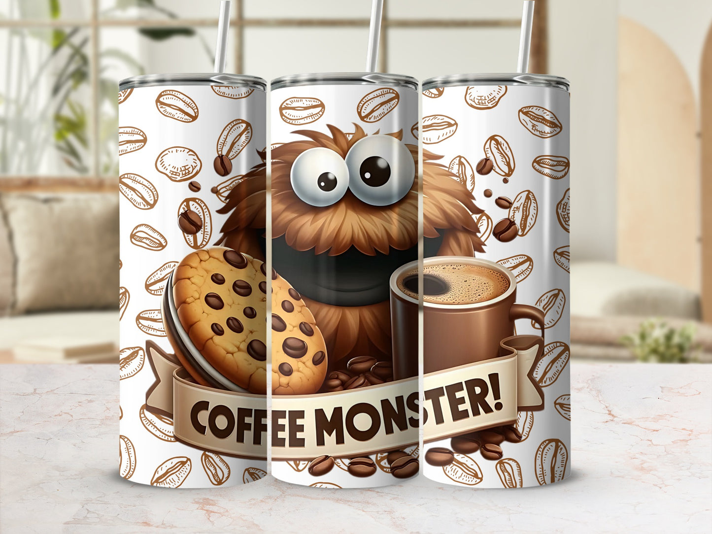 Coffee Monster Design Insulated Tumbler Cup Flask