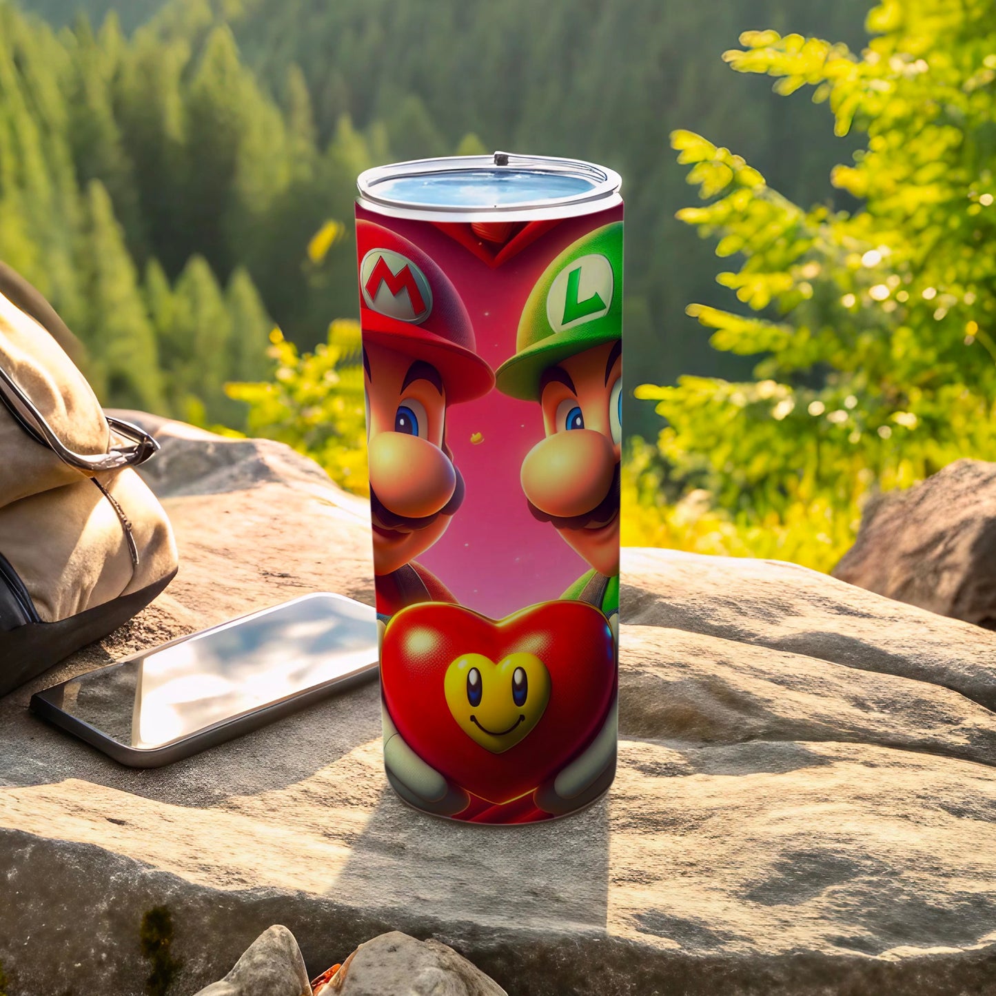Mario and Luigi Heart Design Travel Tumbler