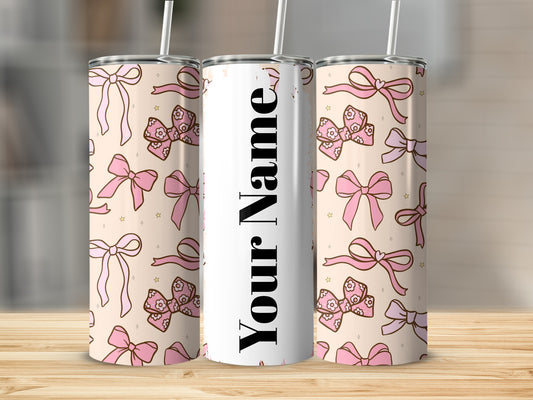 Customized Bow Pattern Insulated Tumbler with Straw