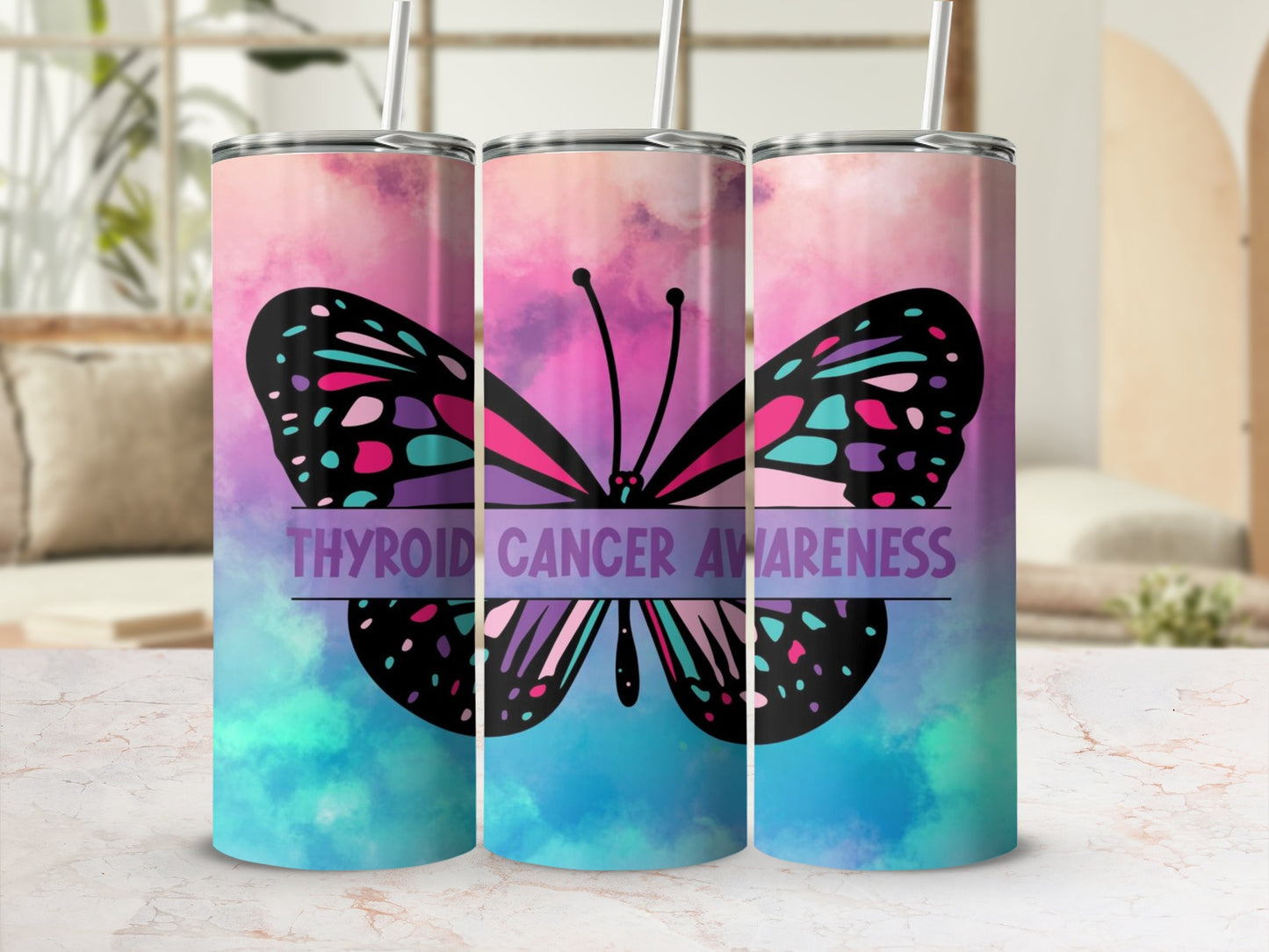 Thyroid Cancer Awareness Butterfly Tumbler