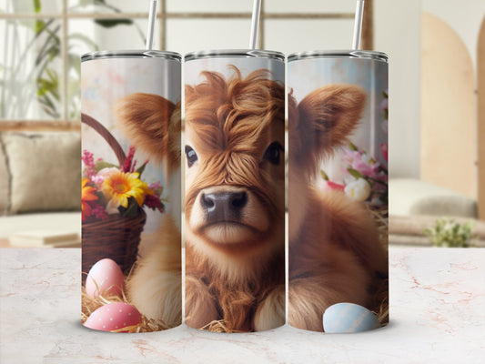Cute Highland Cow with Easter Eggs Tumbler Product