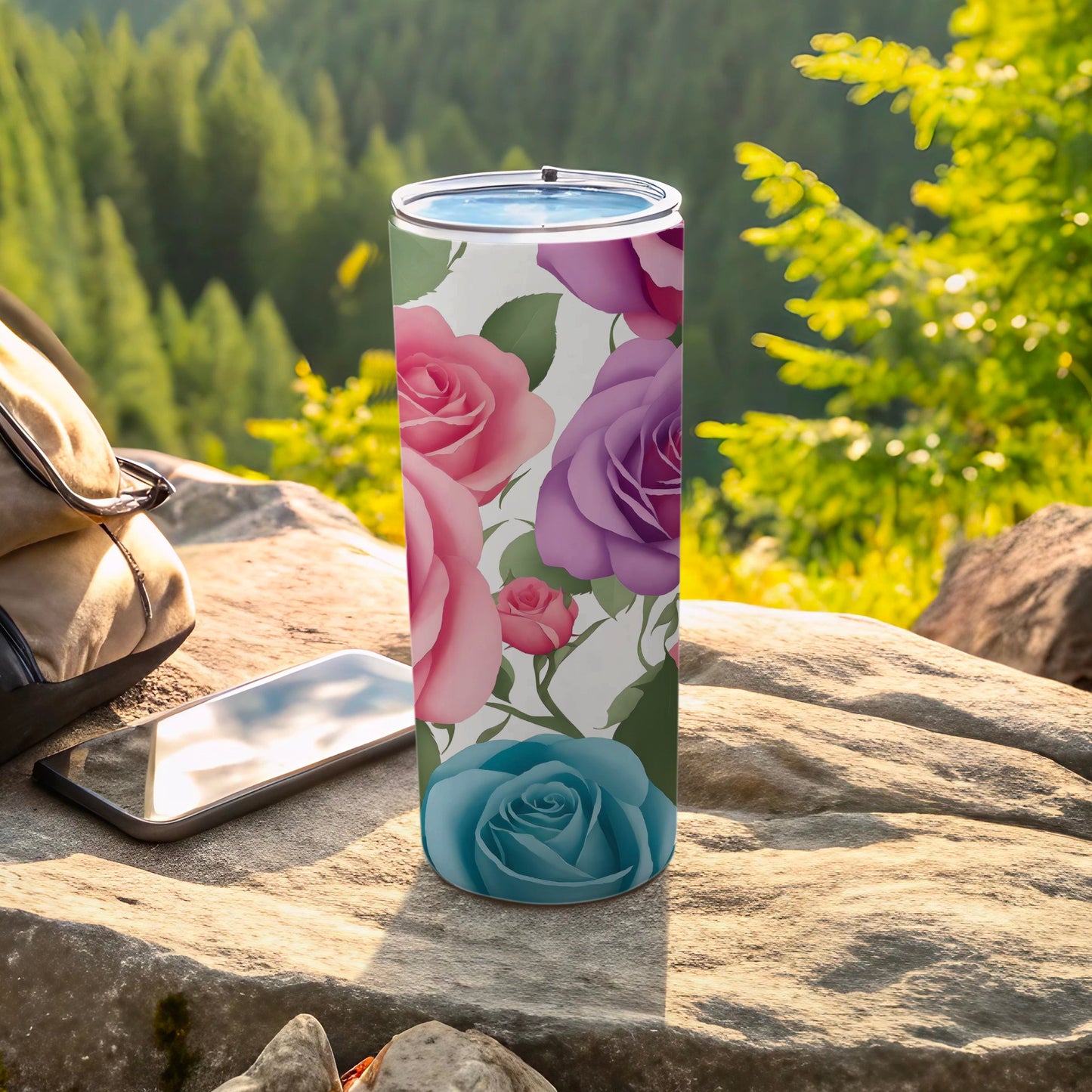 Pink Purple Blue Roses Floral Tumbler Drinkware Product Type