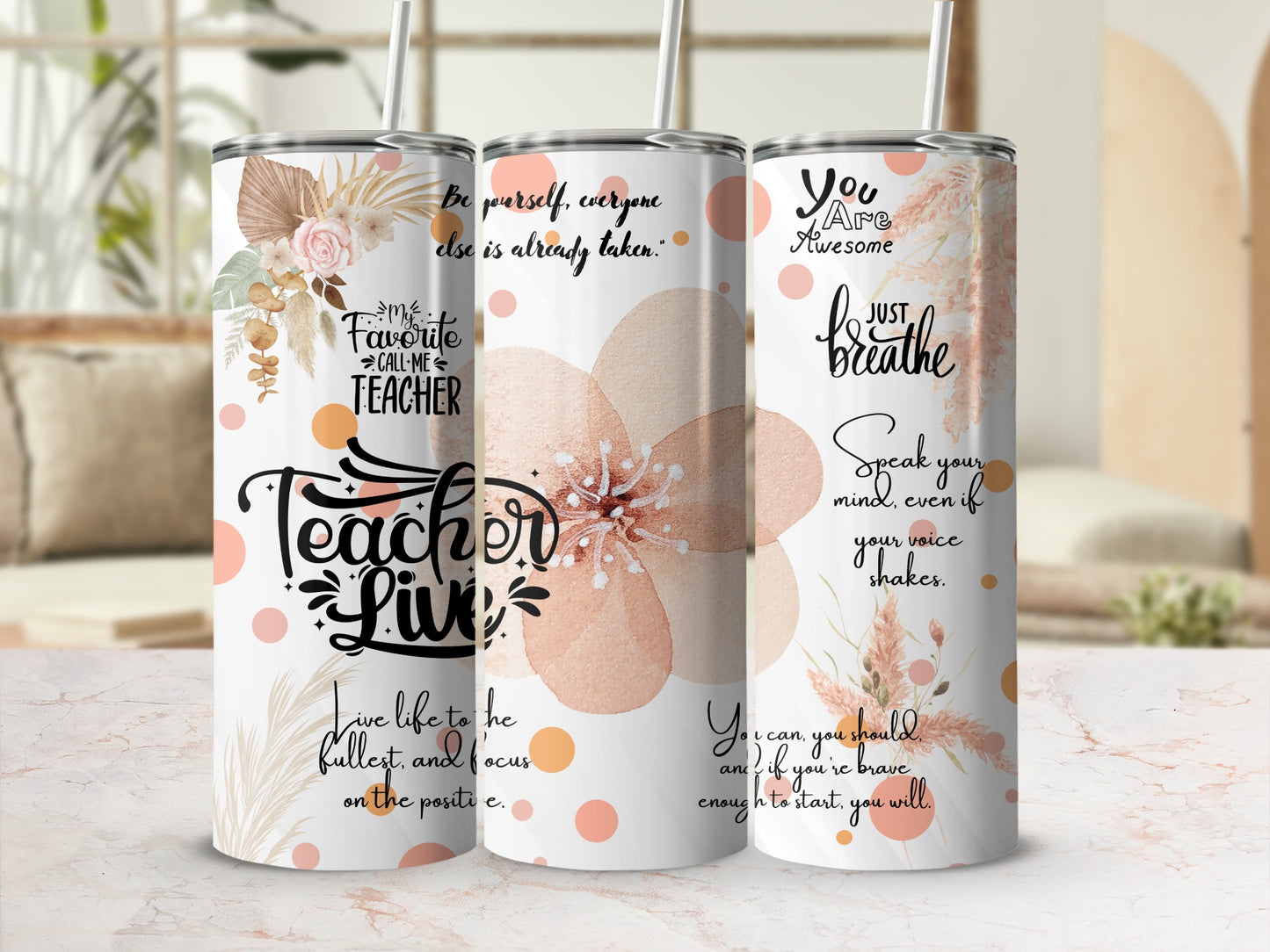 Teacher Life Motivational Quotes Tumbler Set