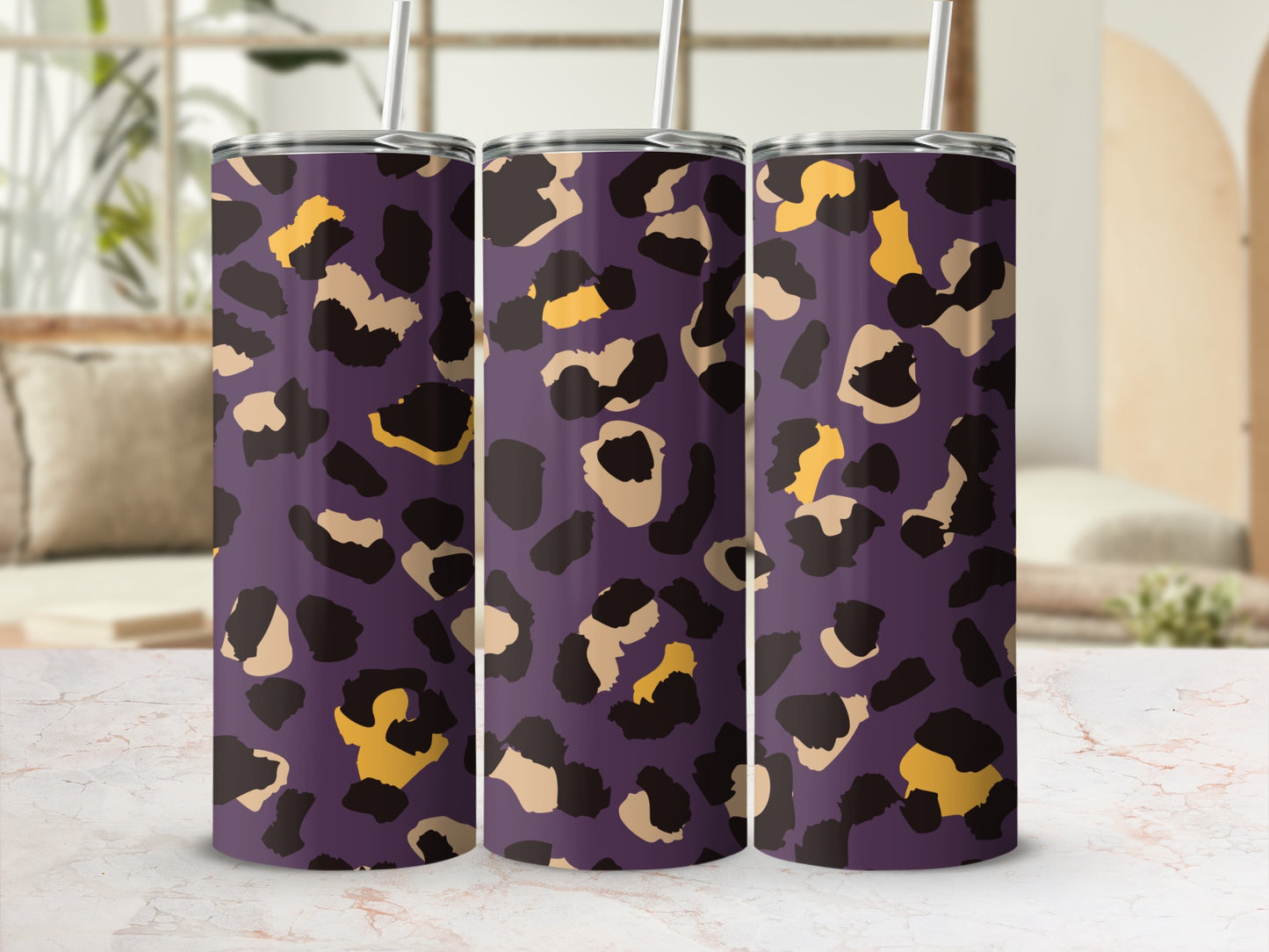 Leopard Print Pattern Insulated Tumbler with Straw