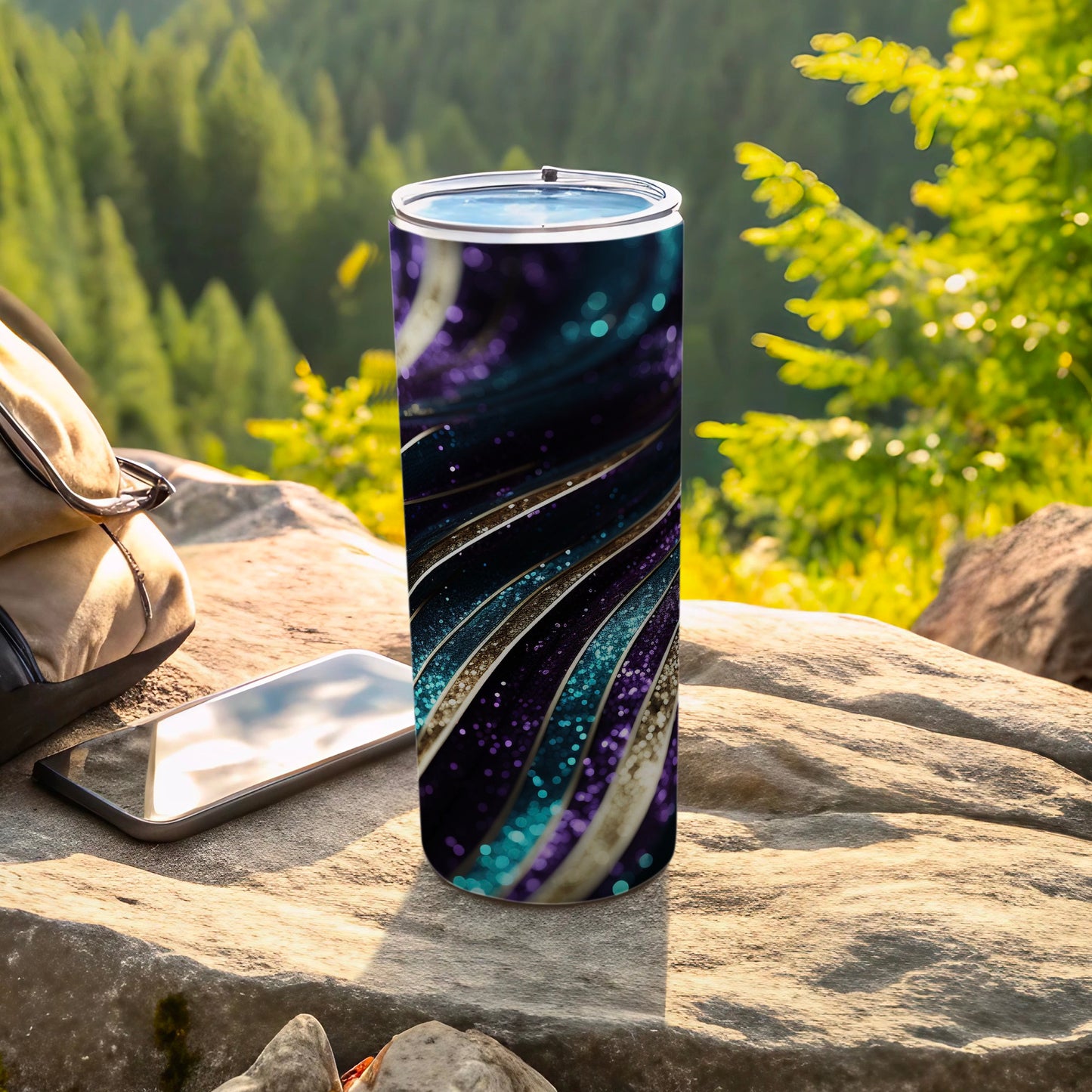 Abstract Glitter Swirl Tumbler Purple Blue Gold product type