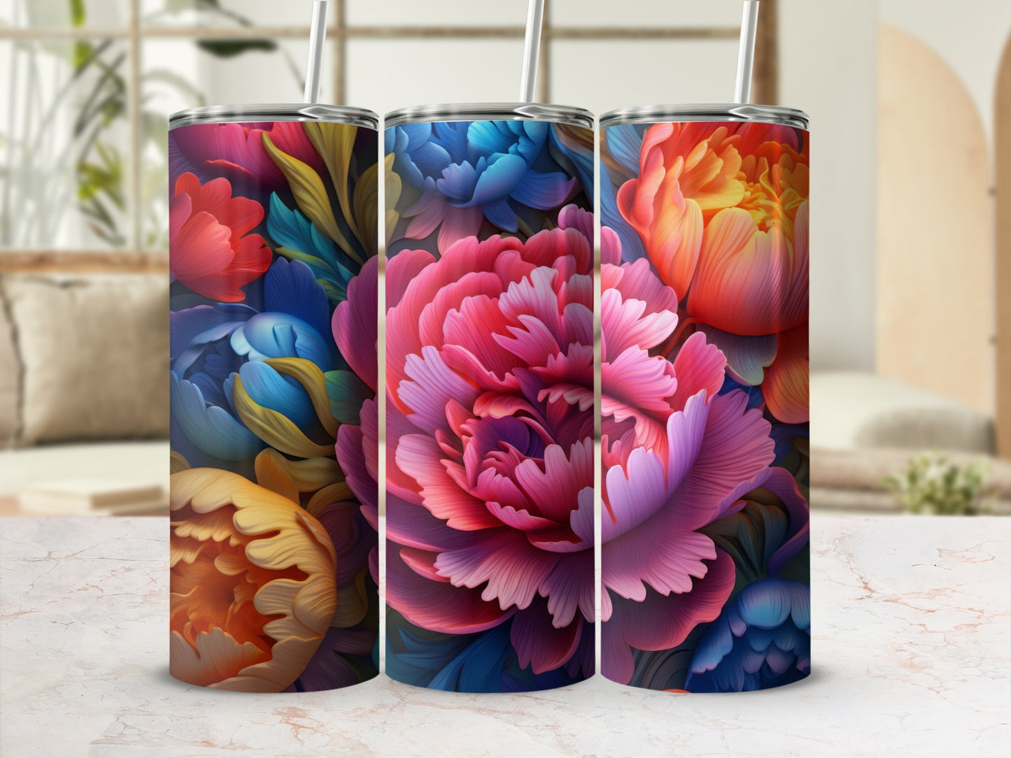 Vibrant Floral Design Insulated Travel Tumbler