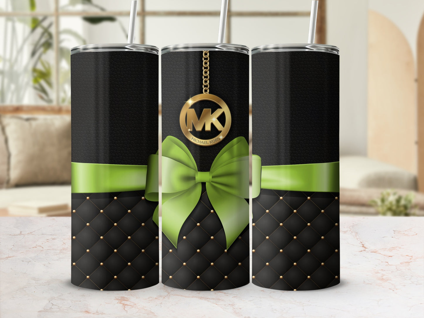 Elegant Black and Green Bow Decorated Tumbler