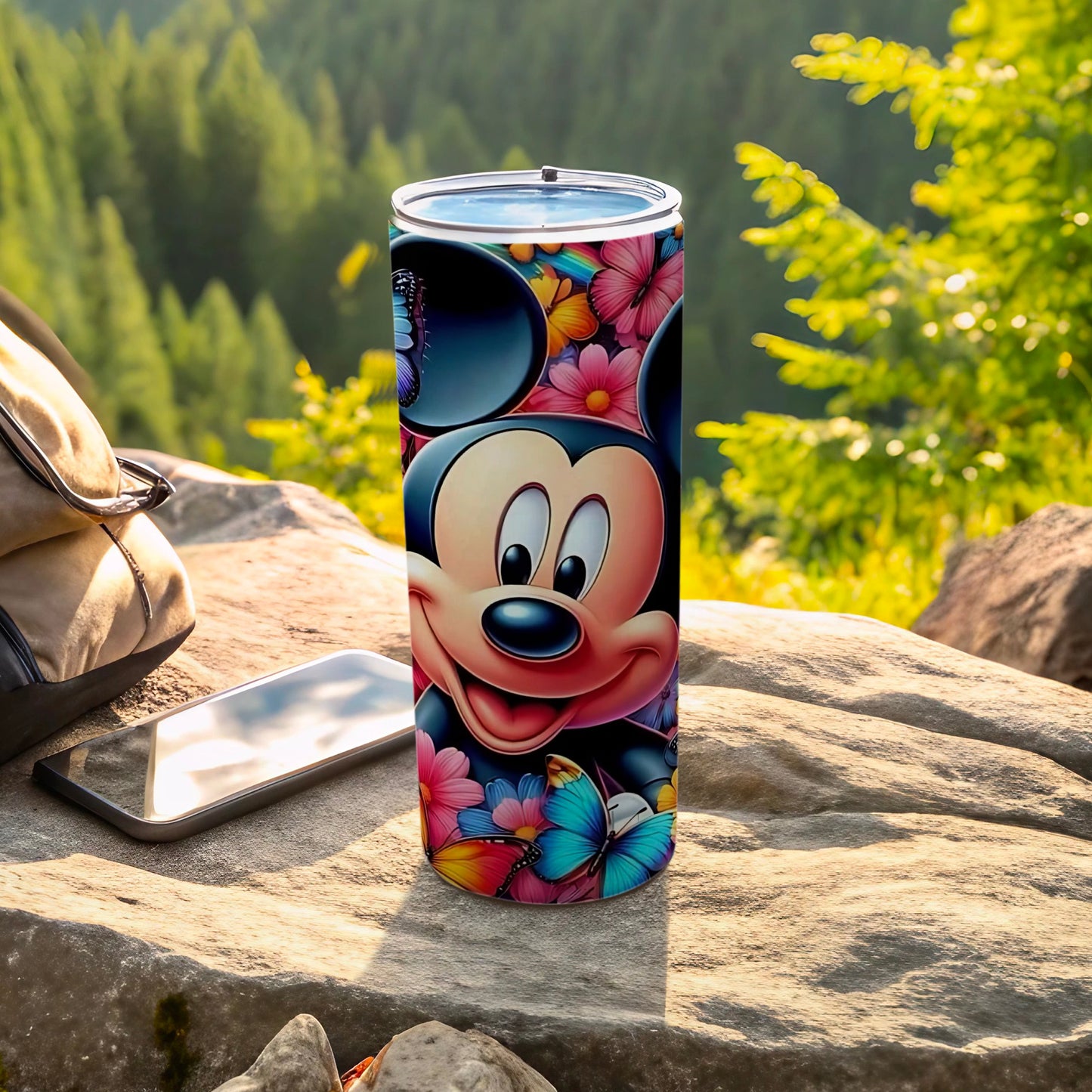 Mickey Mouse Floral and Butterfly Design Tumbler Cup