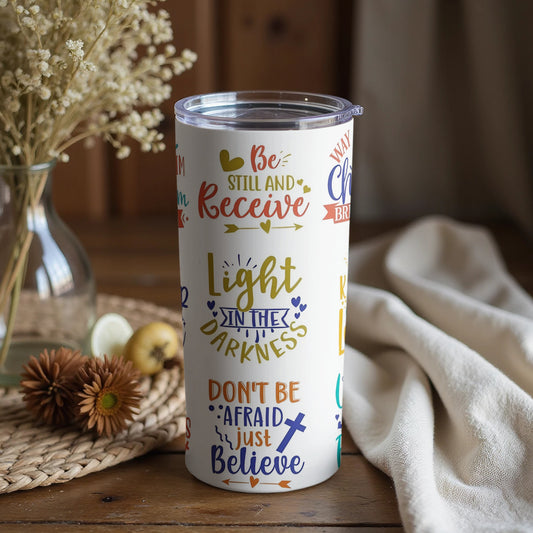 Light in the darkness colorful quote tumbler product
