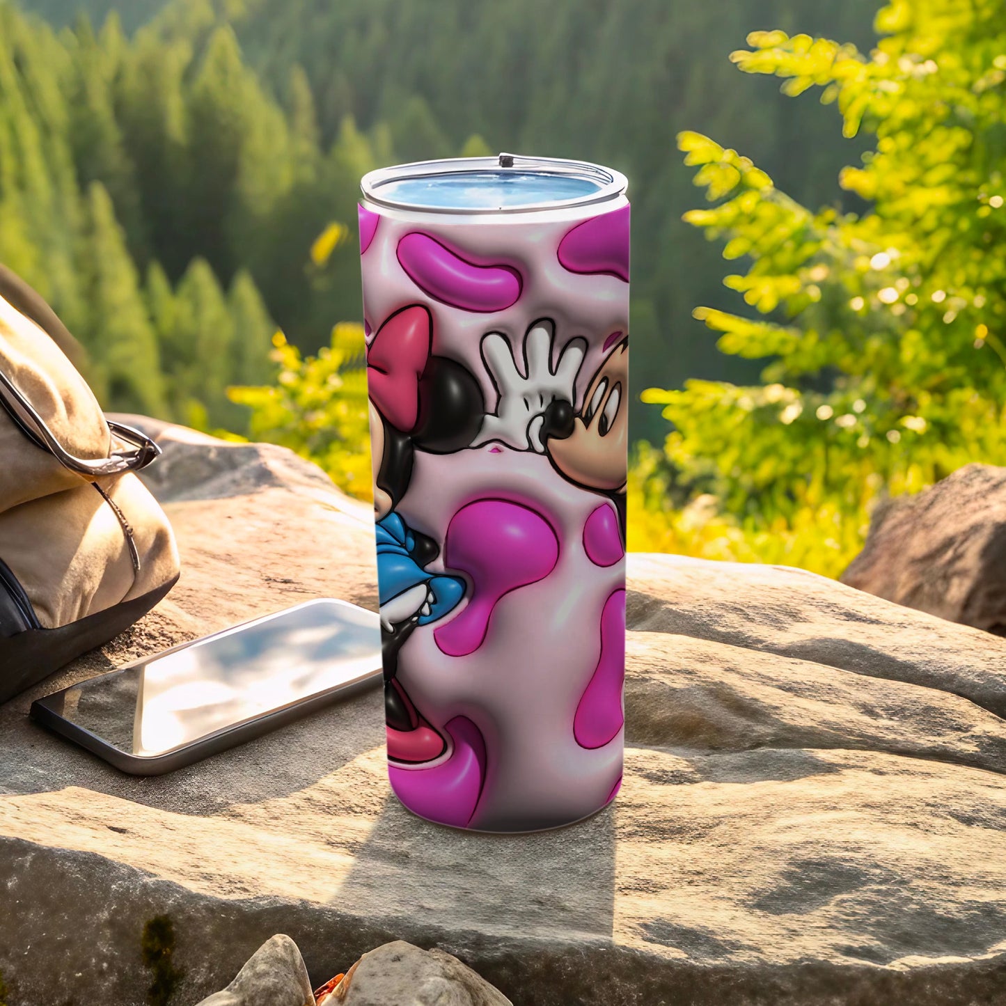 Cute Cartoon Characters Pink White Travel Tumbler