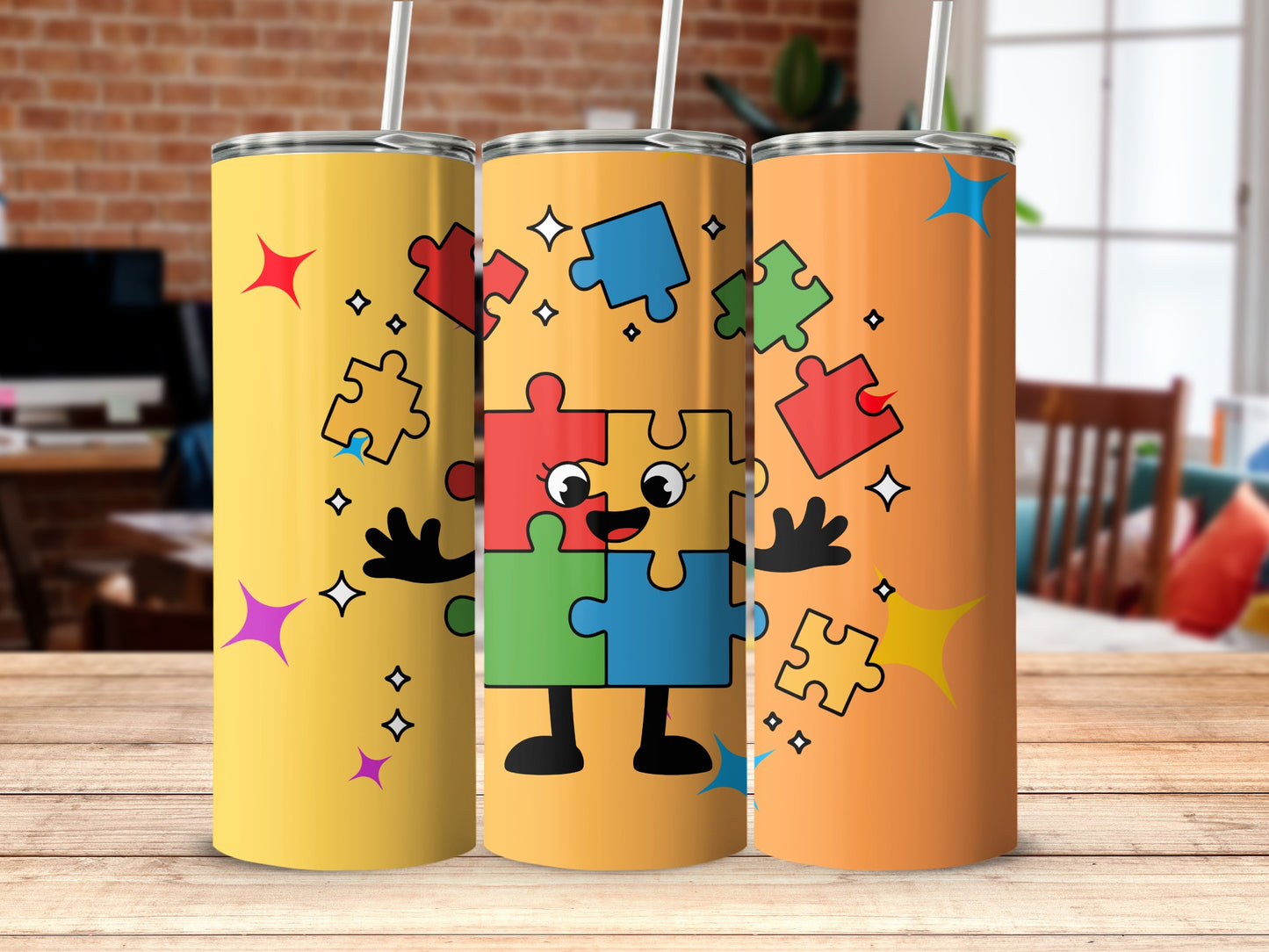 Colorful Puzzle Character Design Tumbler Set