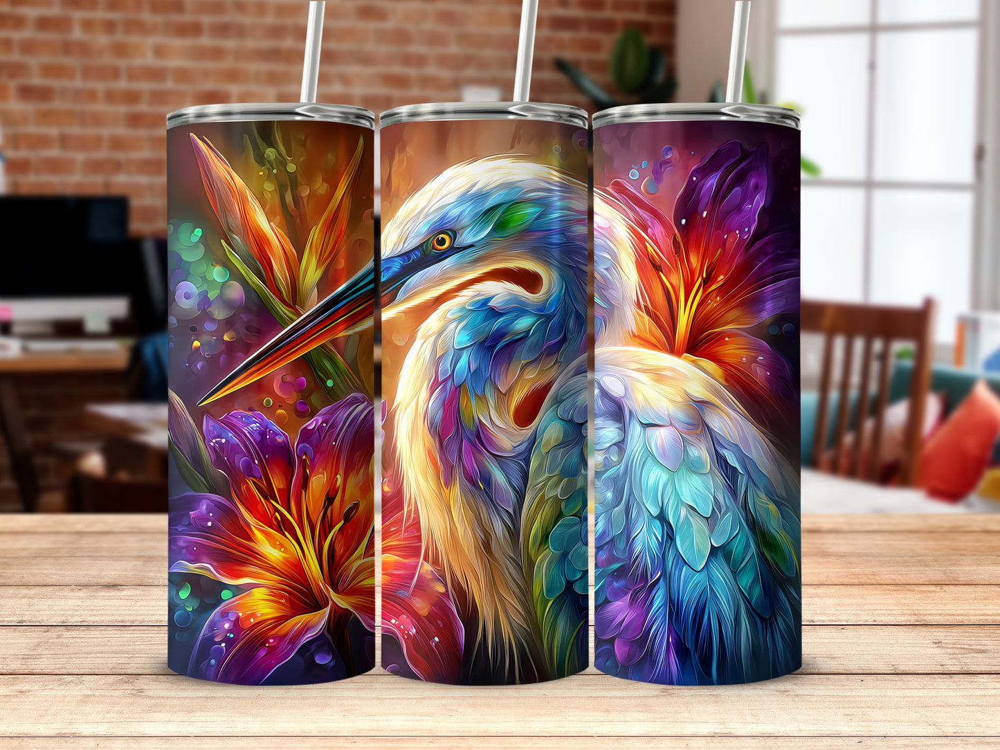 Colorful Bird and Flower Design Tumbler