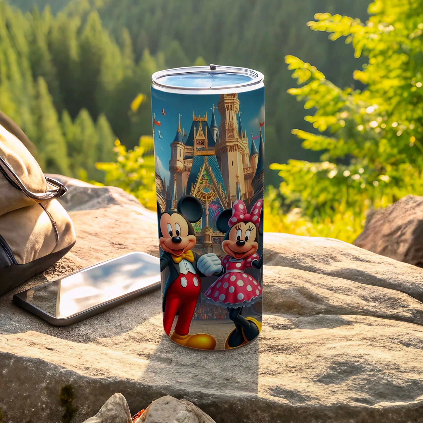 Colorful Disney Castle Tumbler with Mickey and Minnie