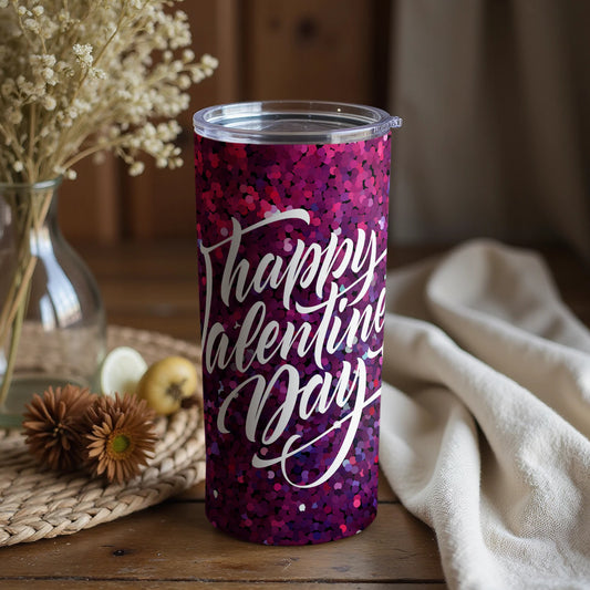 Happy Valentine Day Glitter Pattern Tumbler