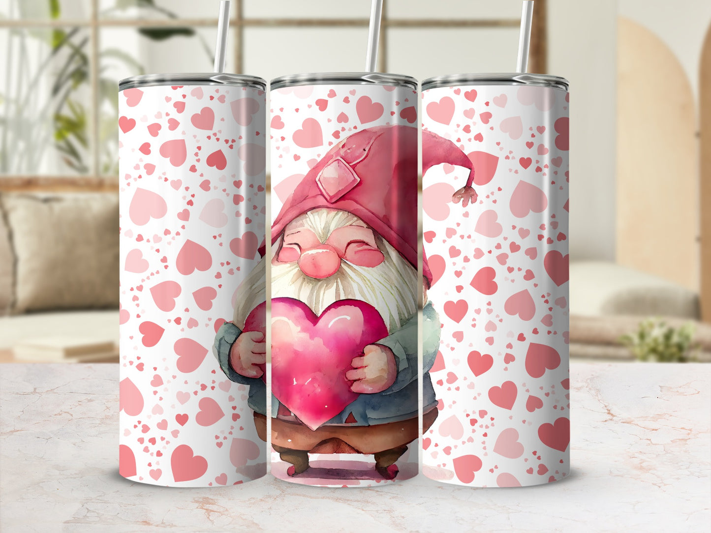 Valentine's Day Gnome Tumbler with Heart Design