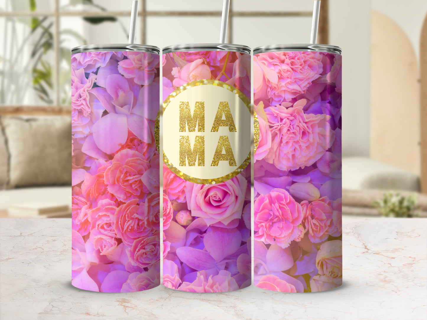 Pink Floral Design MAMA Tumbler Travel Mug