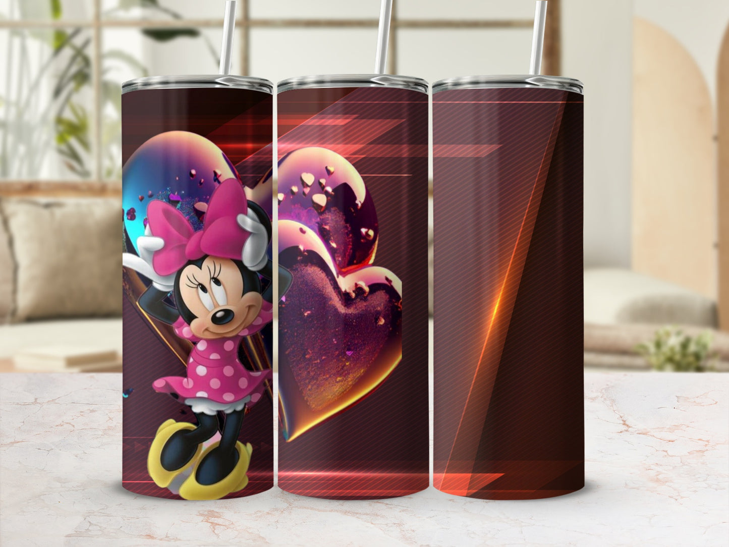 Cute Hearts and Minnie Mouse Insulated Tumbler