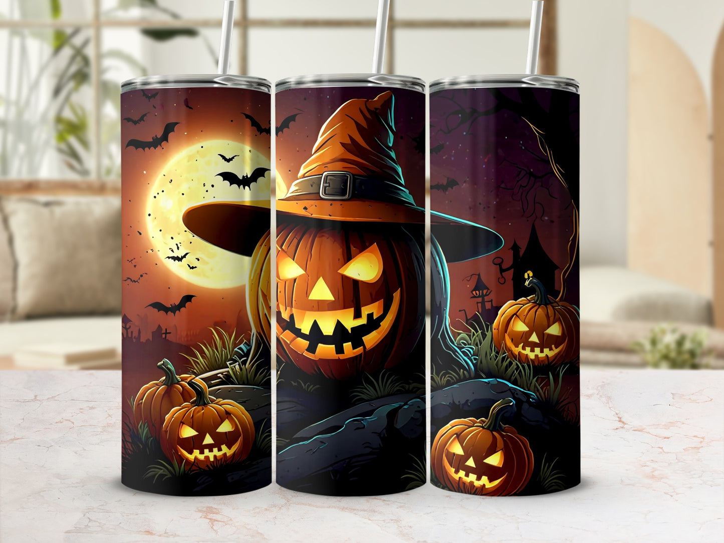Halloween Pumpkin Witch Hat Design Tumbler Cup