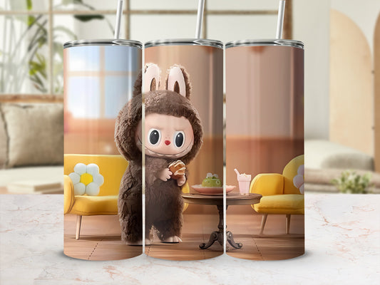 Cute Bear Cafe Scene Design Tumbler With Straw
