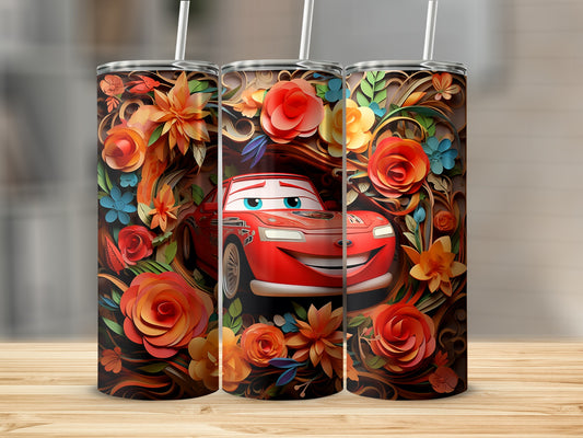 Floral and Cartoon Car Design Skinny Tumbler