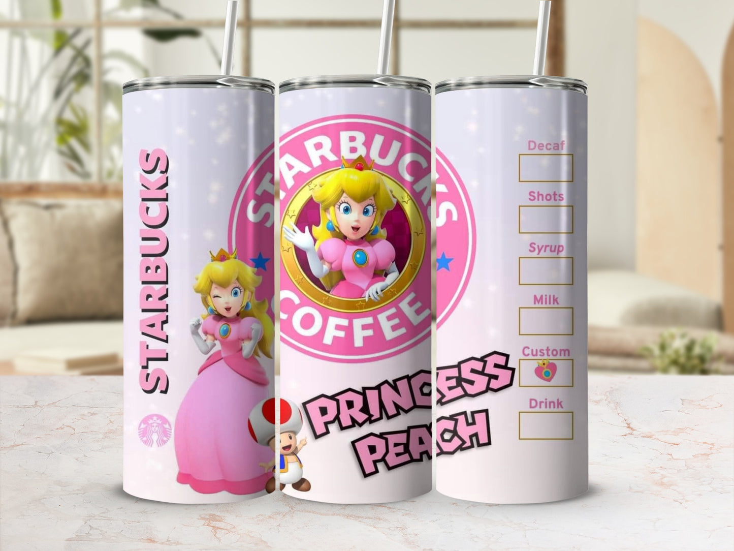 Princess Peach Starbucks Coffee Design Tumbler