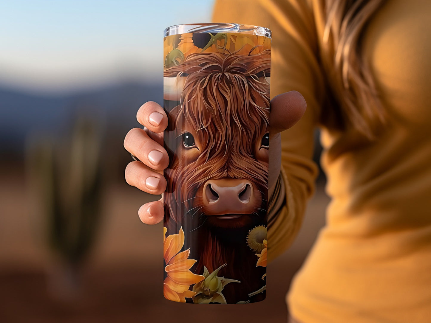 Highland Cow with Sunflowers Tumbler Cup 20oz
