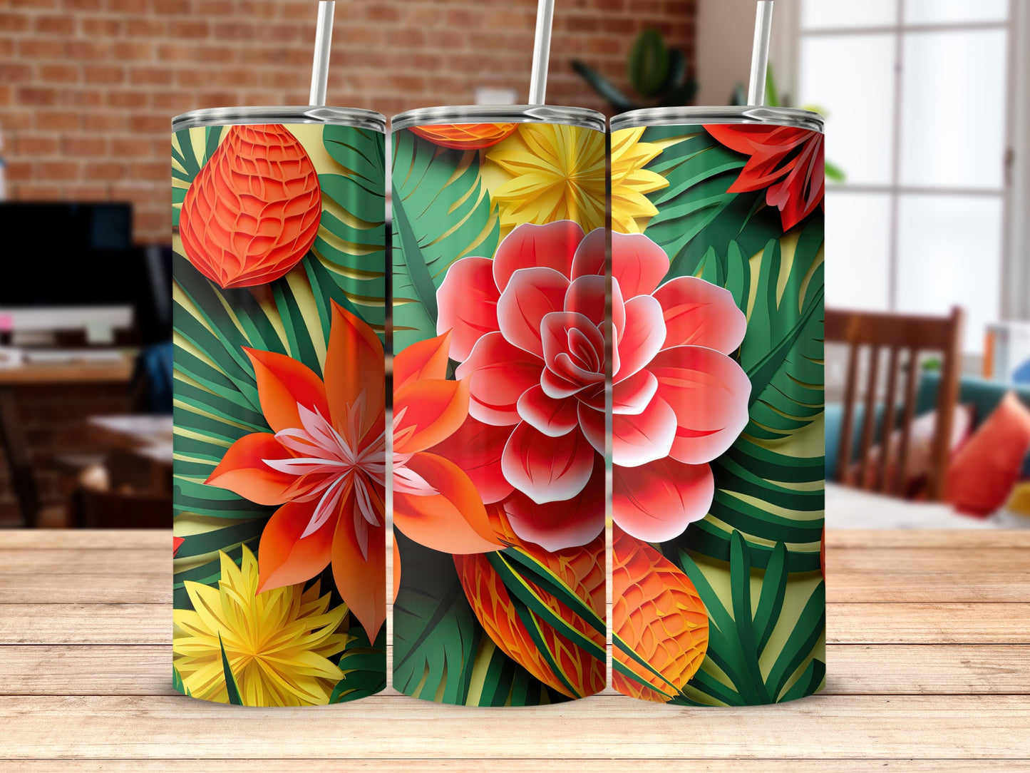 Vibrant Tropical Floral Design Stainless Steel Tumbler