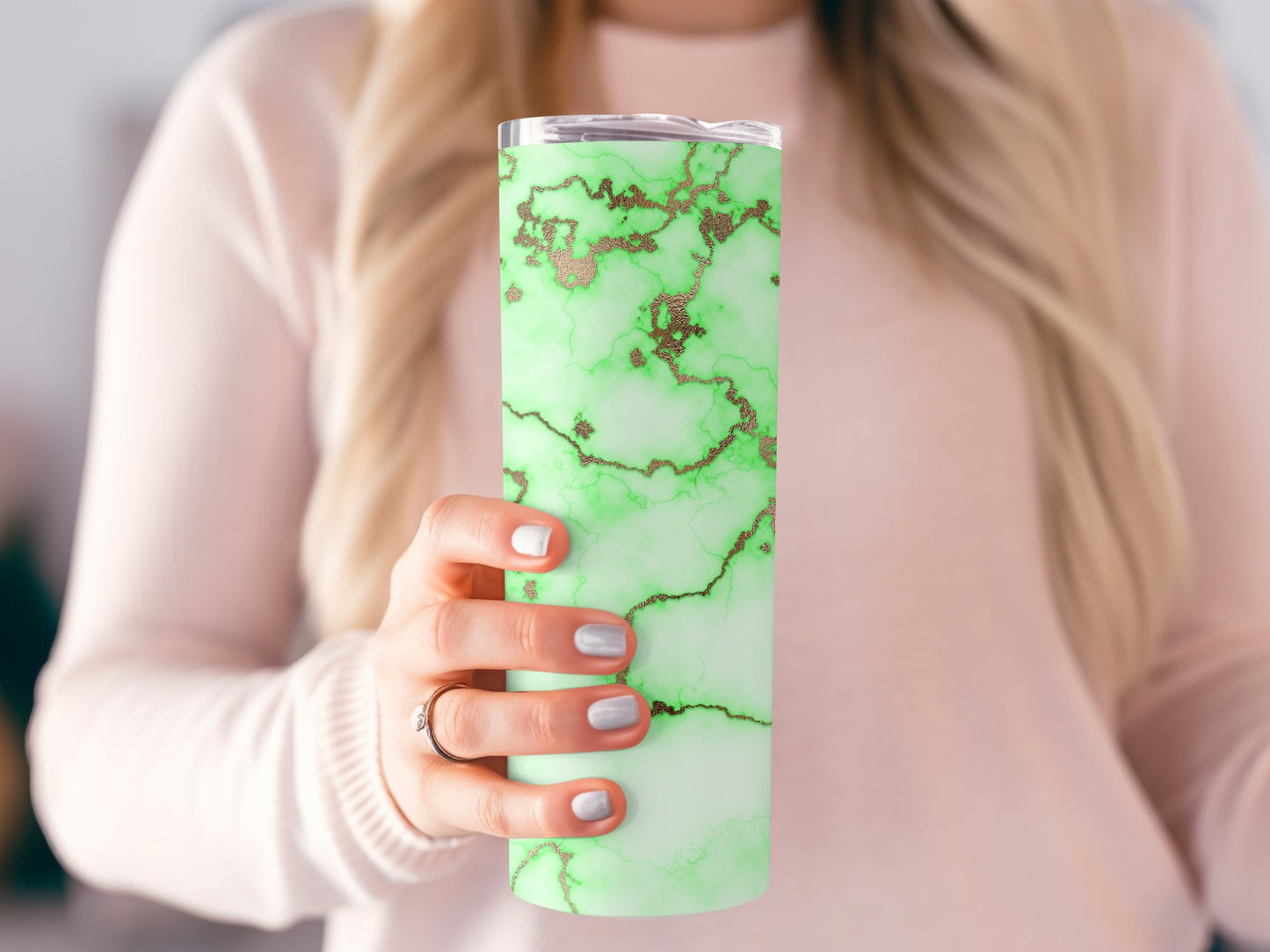 Green Marbled Pattern with Golden Accents Tumblers